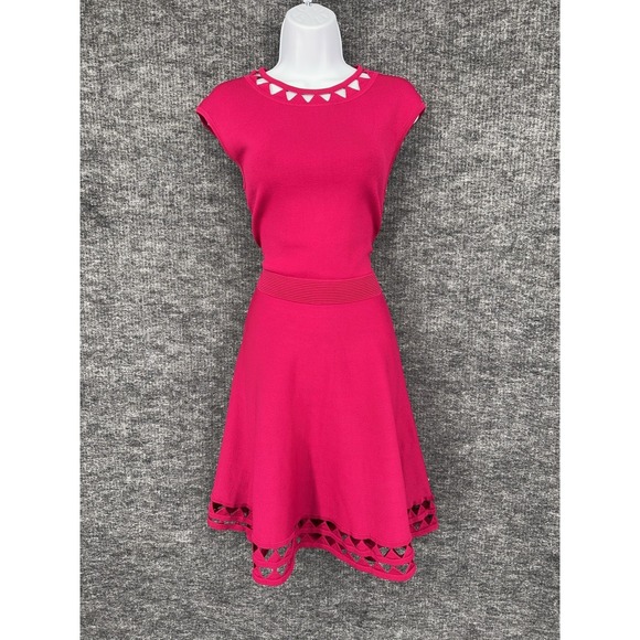 Ted Baker Dresses & Skirts - Ted Baker Dress Womens Medium 3 Pink Cutout Fit & Flare Knit Skater Knee Length